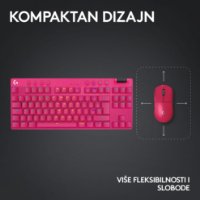 Tipkovnica LOGITECH G Pro X TKL LIGHTSPEED, mehanička, tactile, bežična, RGB, roza