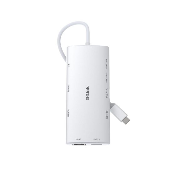 USB HUB D-LINK DUP-A01, USB-C, na 2x USB-C, 2x USB, 2x HDMI, G-LAN, čitač kartica, PD 100W, bijeli