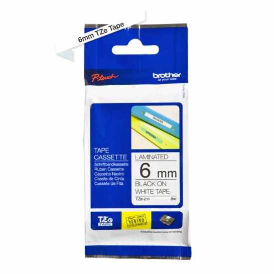 Traka za pisač naljepnica BROTHER TZE-211, bijela traka s crnim ispisom, fleksibilna, širina 6 mm, Original