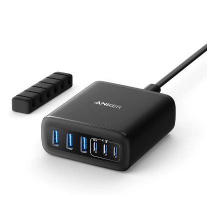 Stolni punjač ANKER GaN A2154G11, 3x USB-C, 3x USB-A, 112W, organizator kabela, crni