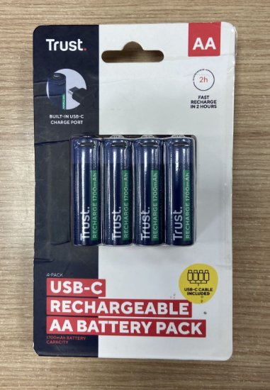 OPEN BOX - Baterije TRUST AA, punjive, 1700 mAh, USB-C, 4 komada