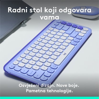 Tipkovnica LOGITECH POP Icon Keys, bežična, US Layout, BT, ljubičasto-bijela
