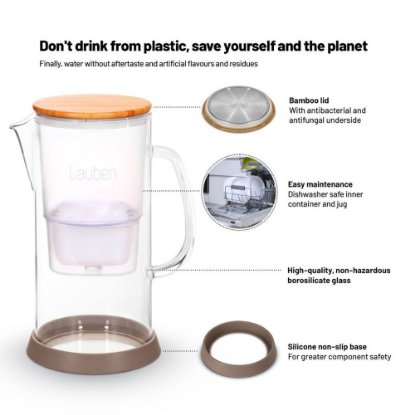 Vrč za filtriranje vode LAUBEN 32GW, 3.2 l, stakleni