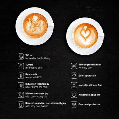 Pjenilica za mlijeko LAUBEN 550BC, 550W, 300ml, crna