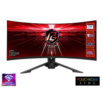 Gaming monitor 34" ASROCK PG34WQ15R3A, UWQHD Mini-OLED, VA, 165Hz, 1ms, 550cd/m2, FreeSync, zakrivljeni, zvučnici, crni