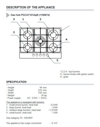 Ugradbena ploča AMICA PGCA7101APB, plinska, 70 cm, 5 plamenika, WOK, staklokeramika, crna
