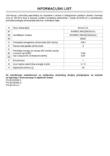 Kombinirani štednjak AMICA 618ME3.38HZpTaDN(Xx), 60 cm, kombinirani 3+1, električna pećnica, energetski razred A, inox