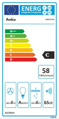 Ugradbena kuhinjska napa AMICA OMC6242I, 60 cm, 350 m3/h, energetski razred C, inox