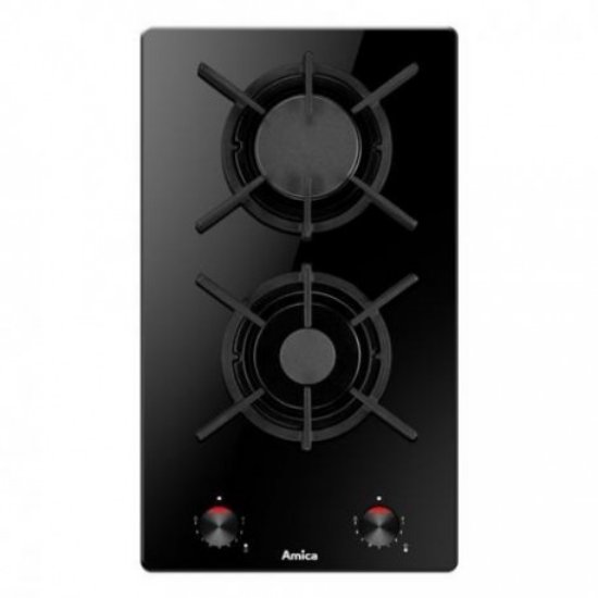 Ugradbena ploča AMICA DDPS 3201 LZBG, plinska, 30 cm, domino, 2 plamenika, staklokeramika, crna