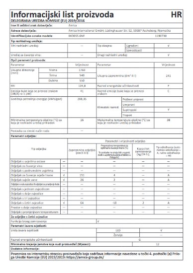 Ugradbeni hladnjak AMICA BK3055.6NF, kombinirani, 177 cm, 177/64 l, NoFrost, energetski razred F, bijeli