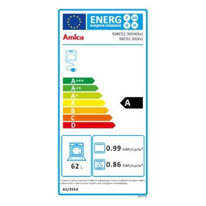 Električni štednjak AMICA 58CE2.30(Xv), 50 cm, 4 zone, 62 l, energetski razred A, inox
