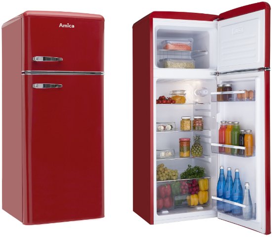 Hladnjak AMICA KGC15630R, kombinirani, 144 cm, 162/44 l, AutoDefrost, energetski razred E, crveni