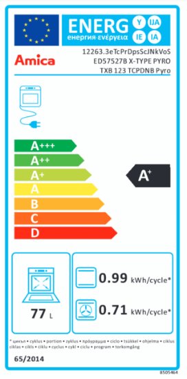 Ugradbena pećnica AMICA ED57527B, piroliza, 77 l, X type, energetski razred A+, crna