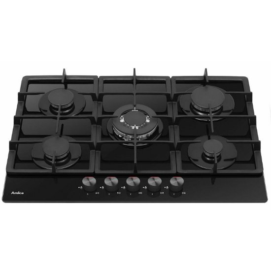 Ugradbena ploča AMICA PGCA7101APB, plinska, 70 cm, 5 plamenika, WOK, staklokeramika, crna