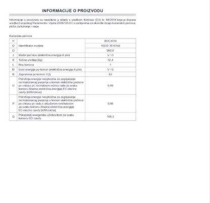 Ugradbena pećnica AMICA BOC 4510, 62 l, 8 funkcija, energetski razred A, inox