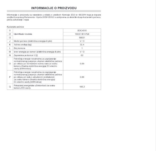 Ugradbena pećnica AMICA BOC 4510, 62 l, 8 funkcija, energetski razred A, inox