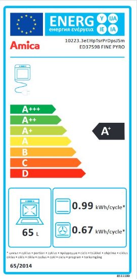 Ugradbena pećnica AMICA ED3759B, FINE DESIGN, piroliza, 65 l, energetski razred A+, crna
