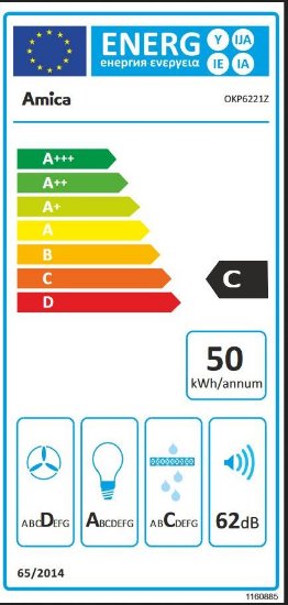 Kaminska kuhinjska napa AMICA OKP6221Z, 60 cm, 355 m3/ h, energetski razred C, inox