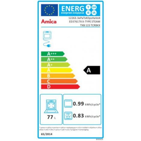 Ugradbena pećnica AMICA ED37617X, katalitička, 77 l, energetski razred A, inox