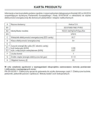 Ugradbena pećnica AMICA ED3759B, FINE DESIGN, piroliza, 65 l, energetski razred A+, crna