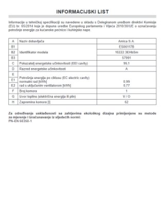 Ugradbena pećnica AMICA 10222.3EHbSm Fine Design, 62 l, parno čišćenje, energetski razred A, crna mat