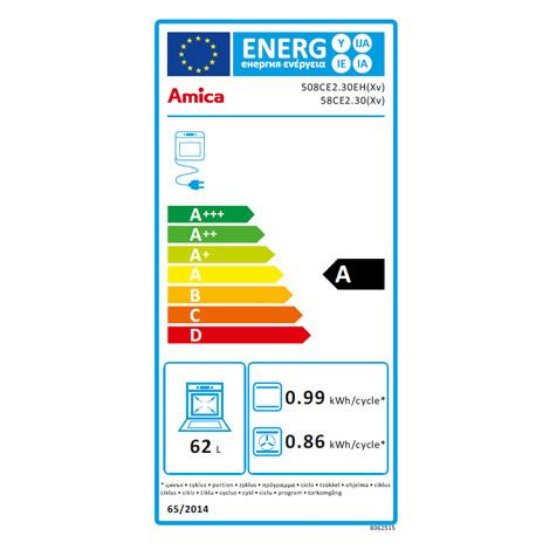 Električni štednjak AMICA 58CE2.30P(W), 50 cm, 4 zone, 62 l, energetski razred A, bijeli