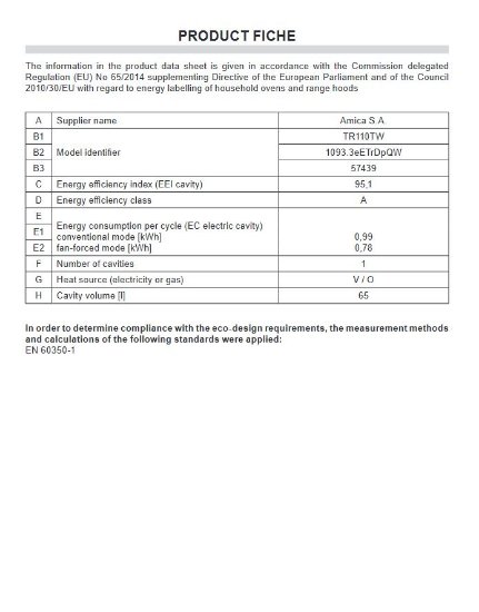 Ugradbena pećnica AMICA TR110TW, Retro, 65 l, energetski razred A, bež