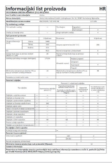 Hladnjak AMICA KGC15634S, kombinirani, 144 cm, 162/44 l, AutoDefrost, energetski razred E, crni