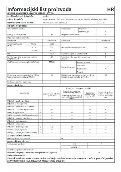 Hladnjak AMICA FK2965.3GAA, kombinirani, 181cm, Low frost, 181/63l, SoftClose, energetski razred E, bež