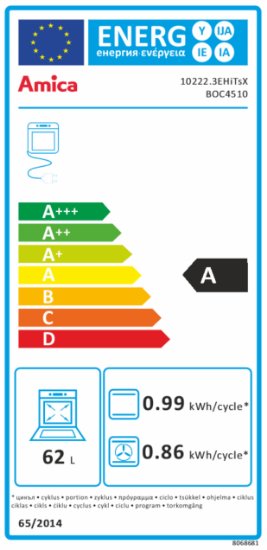 Ugradbena pećnica AMICA BOC 4510, 62 l, 8 funkcija, energetski razred A, inox