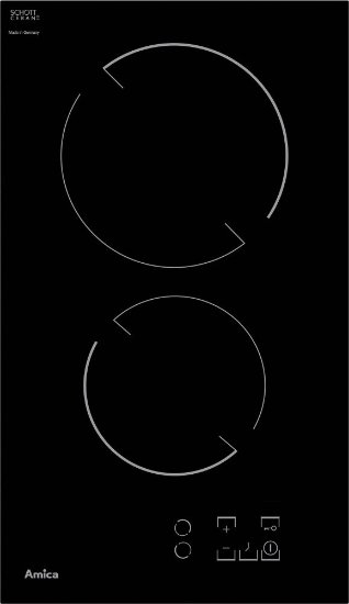 Ugradbena ploča AMICA VH 3021, domino, 30 cm, 2 zone, staklokeramika, crna