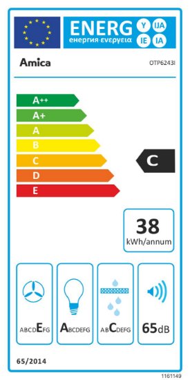 Teleskopska kuhinjska napa AMICA OTP6243I, 60 cm, 270 m3/h, energetski razred C, inox