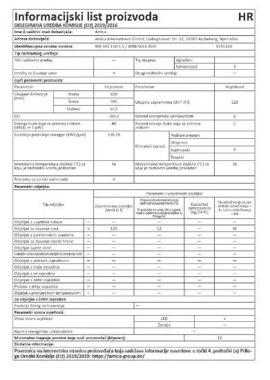Hladnjak za vino AMICA WK 341 110-1 S, 45 boca, 82 cm, 125 l, energetski razred G, crni