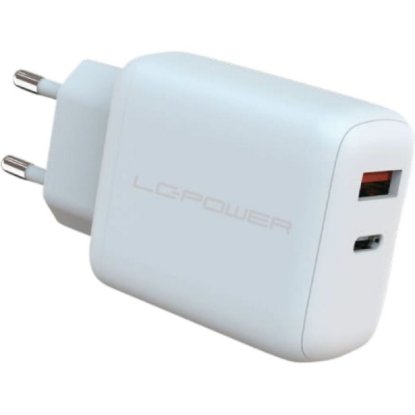 Kućni punjač LC POWER LC-GAN-45, USB-A + USB-C, GaN 45W, bijeli