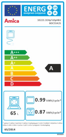 Ugradbena pećnica AMICA BOC5542S, 65 l, 11 funkcija pećnice, energetski razred A, crna