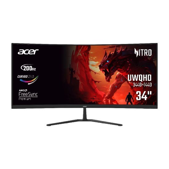 Gaming monitor 34" ACER Nitro ED340CURX0 UM.CE0EE.009, UWQHD, VA, 200Hz, 1ms, 250cd/m2, FreeSync, zakrivljeni, zvučnici, crni