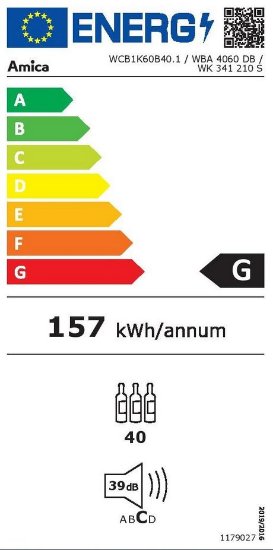Ugradbeni hladnjak za vino AMICA WCB1K60B40.1, 40 boca, 59 cm, 90 l, energetski razred G, crni