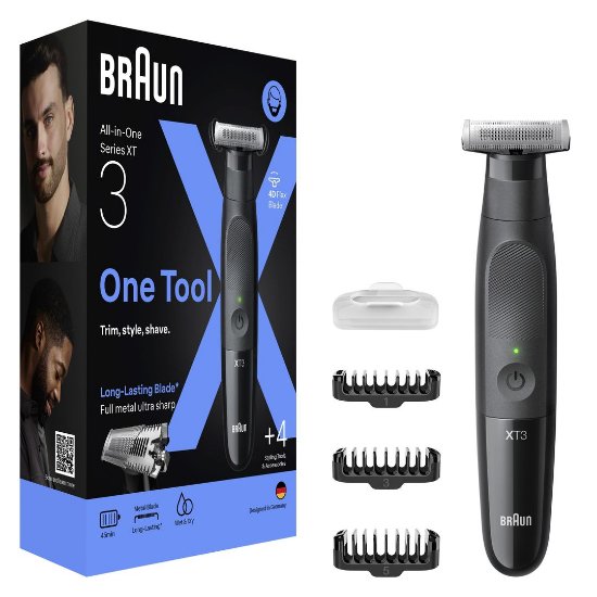 Trimer brade BRAUN XT3100, za bradu i tijelo, 3 nastavka, crni