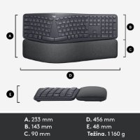 Tipkovnica LOGITECH Ergo K860, ergonomska, bežična, crna