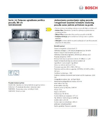 Ugradbena perilica posuđa BOSCH SGV4HAX40E, 60 cm, 13 kompleta, energetski razred D