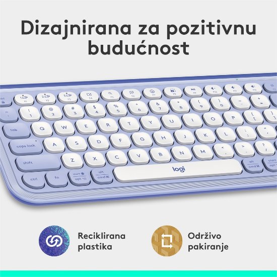 Tipkovnica LOGITECH POP Icon Keys, bežična, US Layout, BT, ljubičasto-bijela