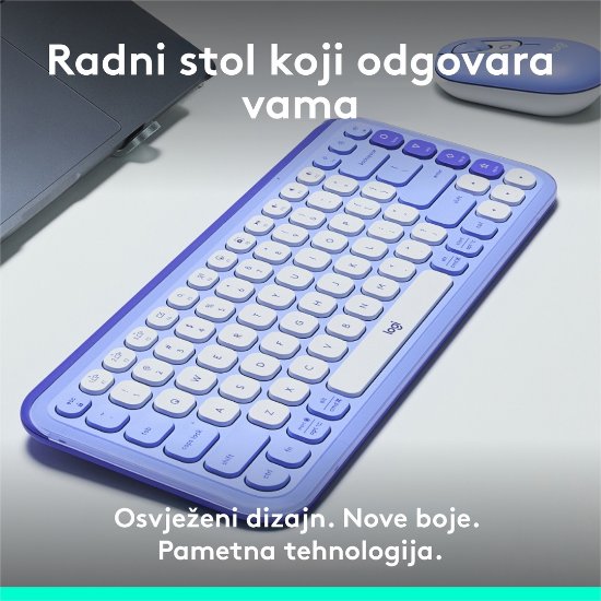 Tipkovnica LOGITECH POP Icon Keys, bežična, US Layout, BT, ljubičasto-bijela