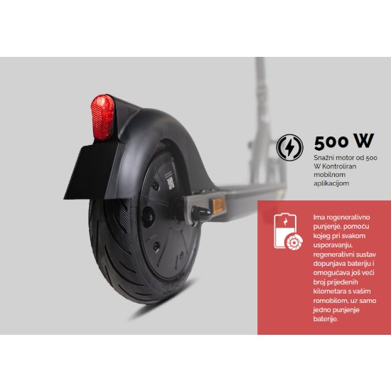 Električni romobil MS ENERGY Urban 500, autonomija do 50km, brzina 25km/h, kotači 10", sivi