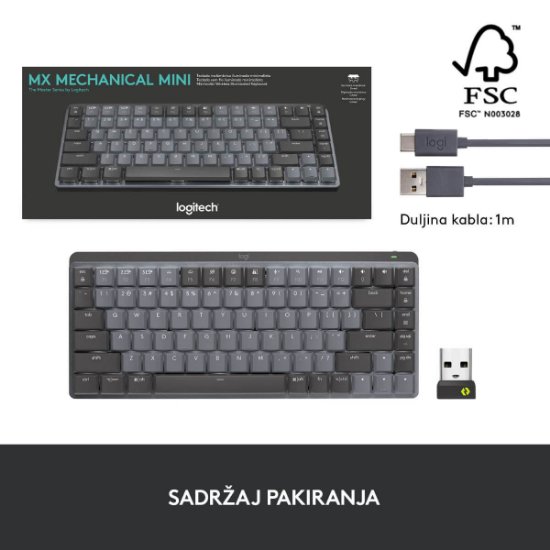 Tipkovnica LOGITECH MX Mechanical Mini Tactile Quiet, bežična, BT, crna