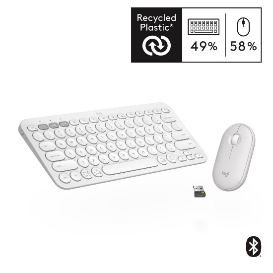 Tipkovnica + miš LOGITECH Pebble 2 Combo, bežična, bijela