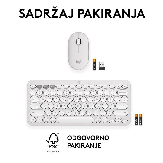 Tipkovnica + miš LOGITECH Pebble 2 Combo, bežična, bijela