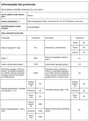 Perilica rublja BOSCH WAU28S60BY, 9 kg, 1400 o/min, iDOS, EcoSilence, AquaStop, energetski razred C, bijela