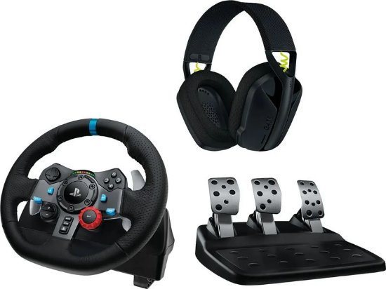 Volan LOGITECH G29 Driving Force Racing Wheel, Gaming, PC/PS3/PS4/PS5, USB + Slušalice LOGITECH Gaming G435 Lightspeed, USB-C, bežične, BT, crne