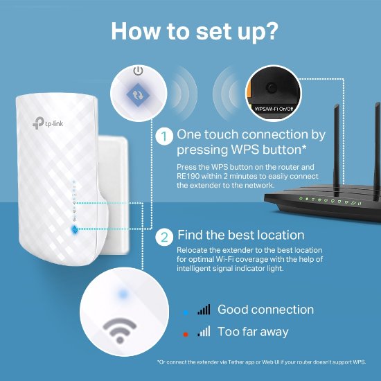 Wireless range extender TP-LINK RE190, AC 750, Dual-Band, 433 Mb/s, bežični