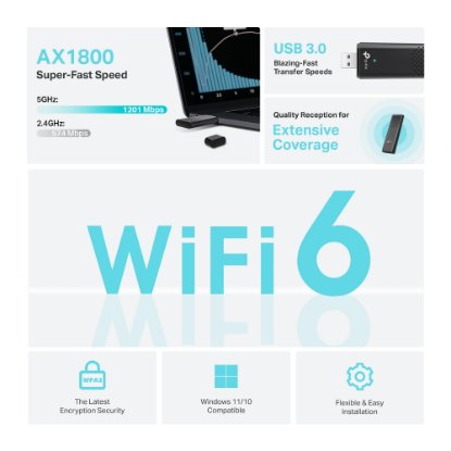 Mrežni adapter TP-LINK Archer TX20U, AX1800, High Gain Dual Band Wi-Fi 6, USB adapter, za bežičnu mrežu